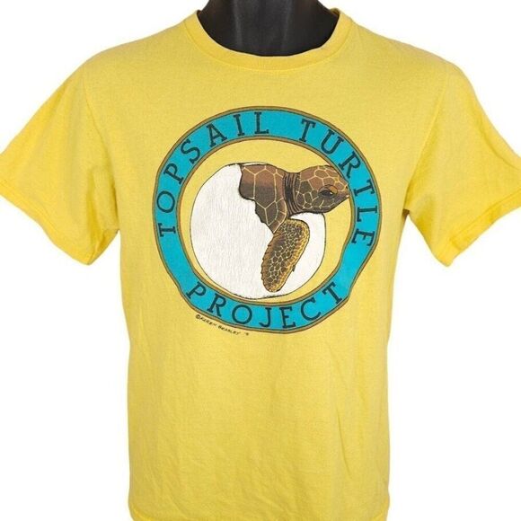 Vintage Sea Turtle T Shirt Mens Size Small Yellow 90s Topsail Turtle Project - Picture 1 of 6